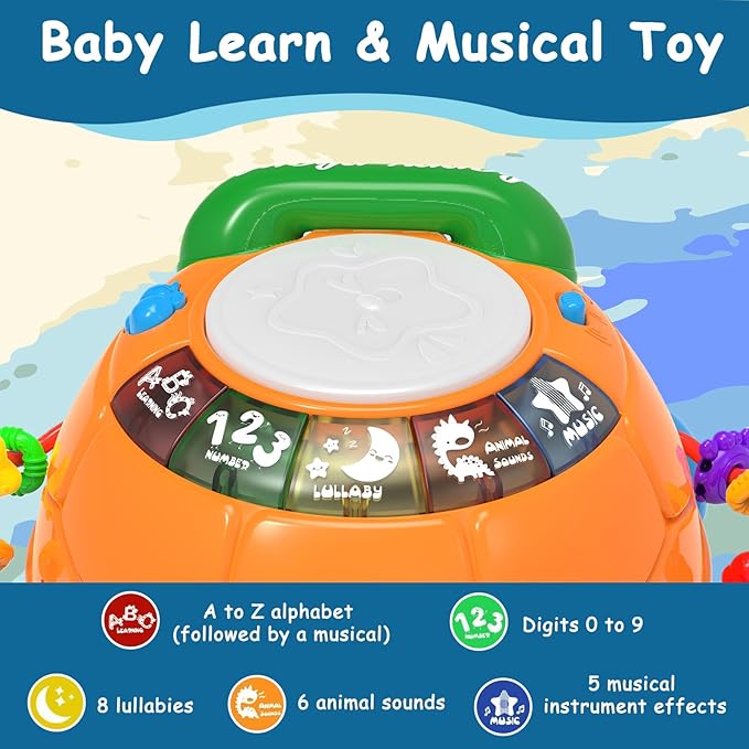 Baby Toys 6 to 12 Months,Infant Musical Turtle Crawling Toy with Phone Hand Drum, Baby Toy 7 8 9 10 18 Months 1-2 Year Old Girl Boy Gift (Blue)