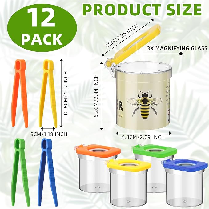 Halloscume 12 Pack Insect Bug Viewer for Kids with Tweezers Magnifying Insect Box Insect Observation Kit Bug Catcher Bug Container Insect Cage Bug Jar for Science Nature Exploration Collecting Kit - Image 2