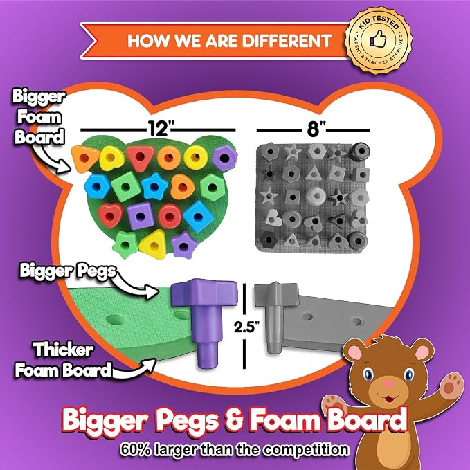 Grab & Stack Jumbo Shapes Pegboard - Sort, Count, Match & Play 18pc + eBook - Image 3