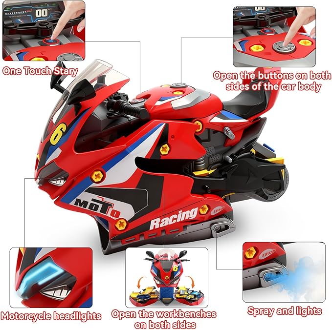 Take Apart Motorcycle Toys Kit, Motorcycle Model Toys for Kids Mechanic,Motorcycles Toy with Light, Sound & Spray for Toddlers 3+ Kids,Interactive Toy Engine Building Kit, Yellow