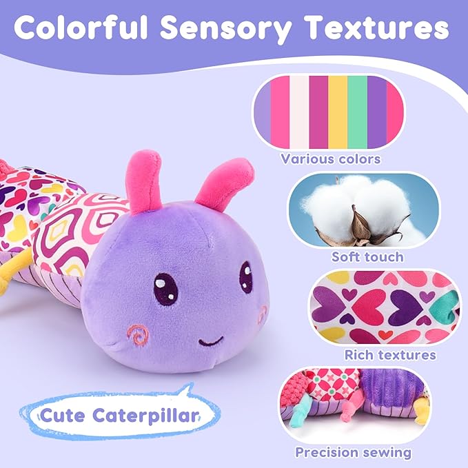 Baby Girl Toys 0-3-6 Months Musical Stuffed Animals Plush Caterpillar Toy with Crinkle Rattles Tummy Time Sensory Learning Toys for Infants 6-9-12 Months Newborn Girls Boys Shower Gifts