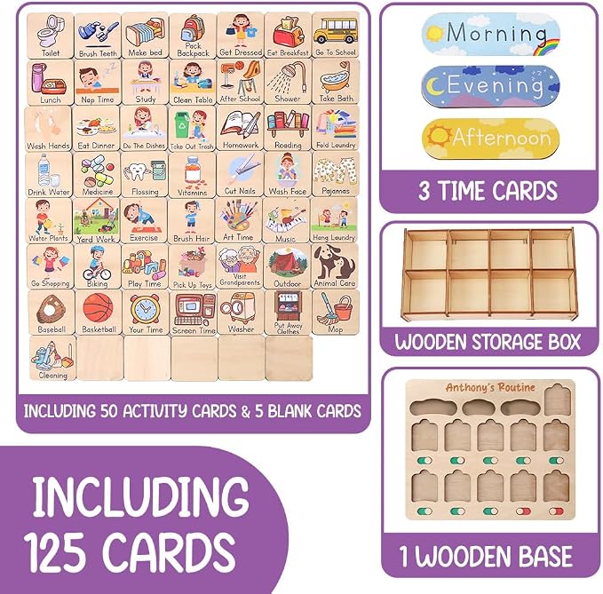TinyKidz Wooden Chore Chart For Kids Visual Schedule, Routine Chart For Toddlers Ages 2-4, Daily Kids Schedule Board For Home (03) - Image 6