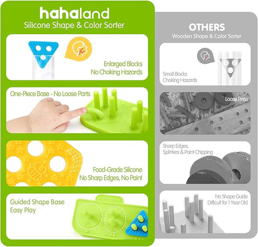 hahaland Toddler Toys 1-2 - Soft Textured Silicone Shape Color Sorting Stacking Toys, Sensory Blocks for Toddlers 1-3, Montessori Toys for 1 Year Old Boy Girl Gifts, Learning Baby Toys 1 Year Old