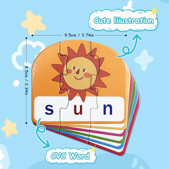 CVC Puzzle Cards for Kids – Phonics & Spelling Games for Toddlers, 3-Letter Word Puzzles for Preschool & Kindergarten, Perfect for Speech Therapy & Early Learning Classroom Essentials - Image 2