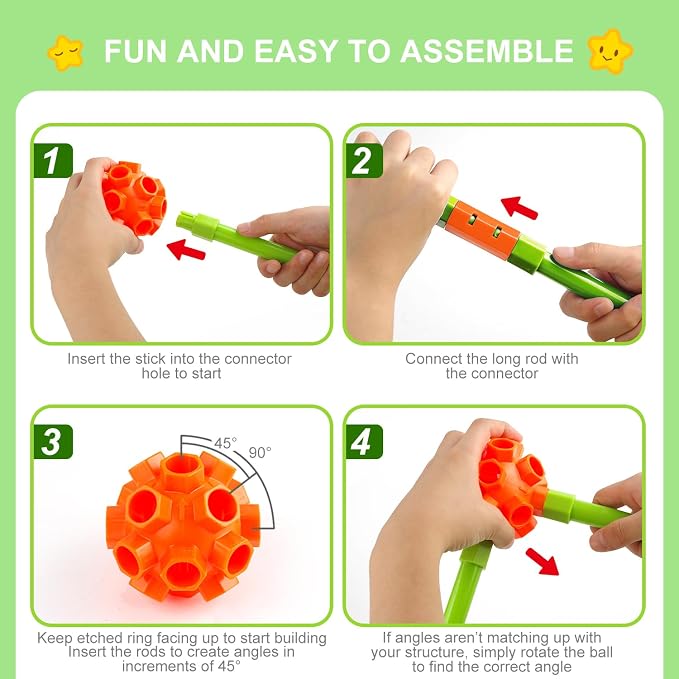 Fort Building Kit for Kids,STEM Construction Toys, Educational Gift for 3 4 5 6 7 8 9 10 11 12 Years Old Boys and Girls,Ultimate Creative Set for Indoor & Outdoors Activity,140 Pcs,Orange - Image 2