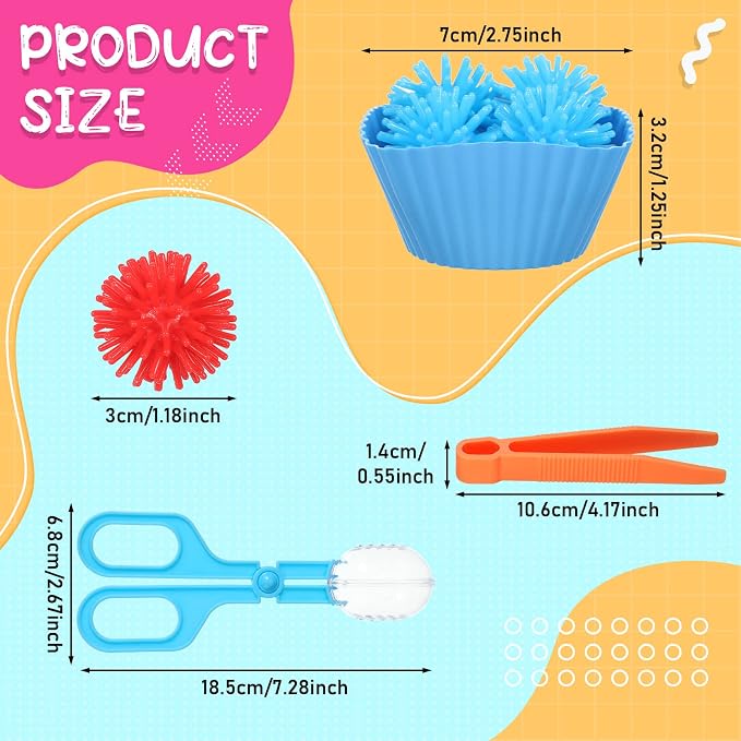 Leitee 90 Pcs Fine Motor Skills Counting Sorting Sensory Bin Filler Toy Set Matching Game Include 72 Hedge Ball 4 Tweezer 2 Scissor Clip 12 Sorting Cup for Preschool Education Train Development - Image 2