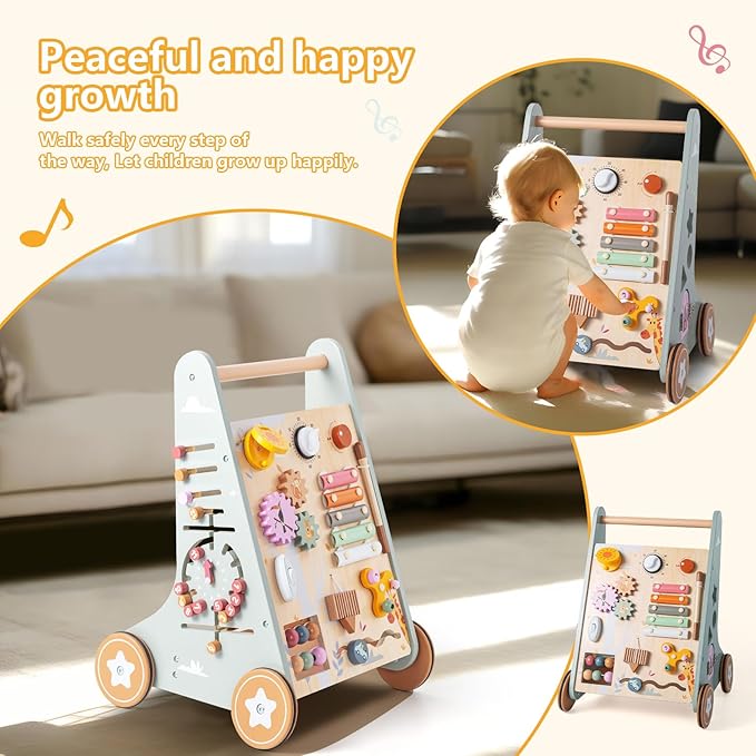 Wooden Baby Walker | Toddler Push Walking Toy with Wheels for Boys & Girls | Learning Walking Aid for Standing & Balance Training | Sturdy Montessori Toy for 36+ Months