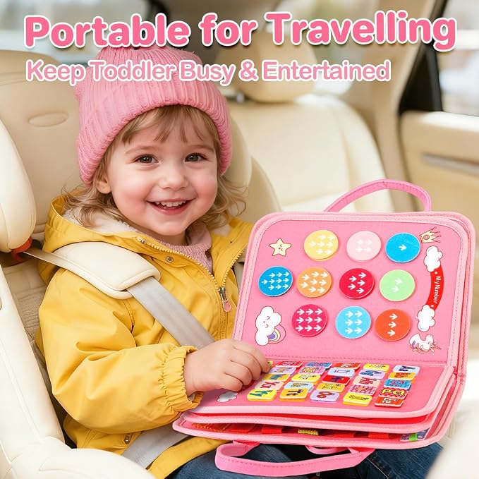 Busy Board Montessori Toys Toddler Girl Gift, Sensory Travel Toy for 1-3 - Image 4