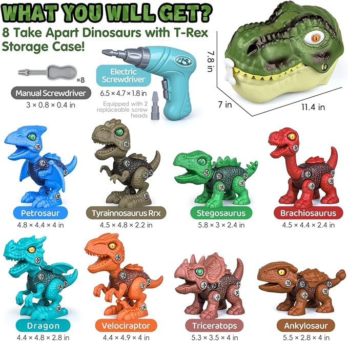 Drefirsa Dinosaur Toys for Kids Age 3-5 5-7, 8Pcs Take Apart Dinosaur Set - Image 2