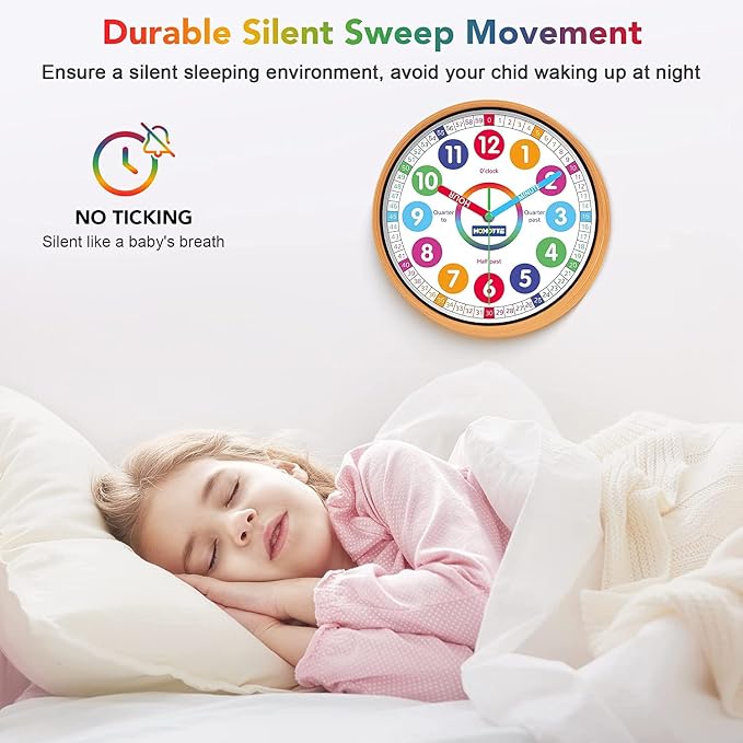 Homotte 10 Inch Kids Wall Clock, Multi-Colored Learning Clock for Kids - Image 5