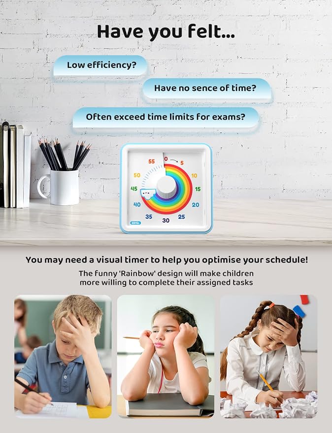 LIORQUE Visual Timer for Kids, 60 Minute Rainbow Countdown Timer, Blue - Image 3