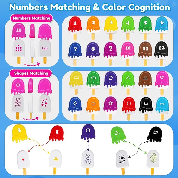 USATDD Numbers Learning Toys Number Popsicles Matching Toy Learning Numbers & Patterns Preschool Learning Activities Montessori Toys for Kids - Image 3