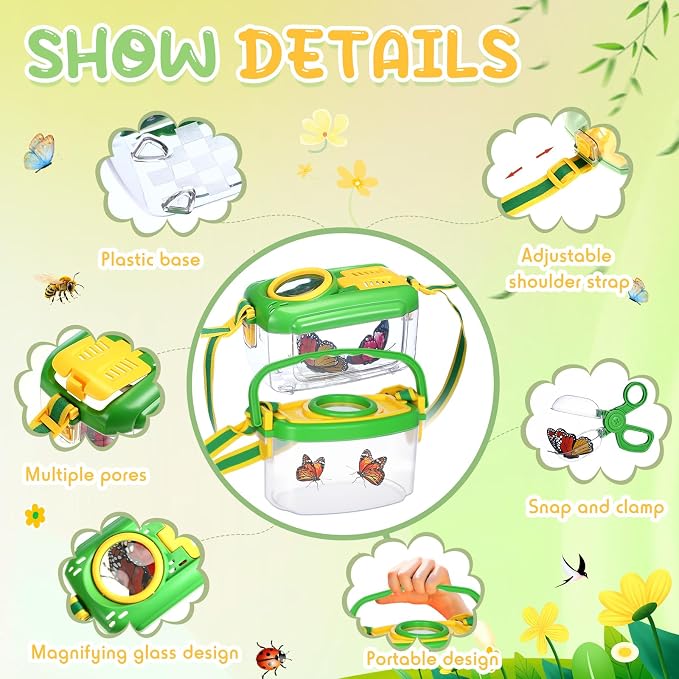 Sherr 7 Pcs Bug Catching Kit for Kids Insect Bug Catching Kit Outdoor Explorer Toys Include Insect Box Butterfly Net Capsule Clip Magnifying Glass Binocular Tweezer Butterfly Viewer Box Adventure Gift - Image 4