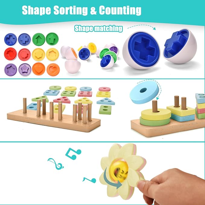 Baby Toys 6 to 12 Months 9 in 1 Montessori Teething Toys Sorting Sensory Educational Learning Gift for Toddlers Aged 1-3 - Image 5
