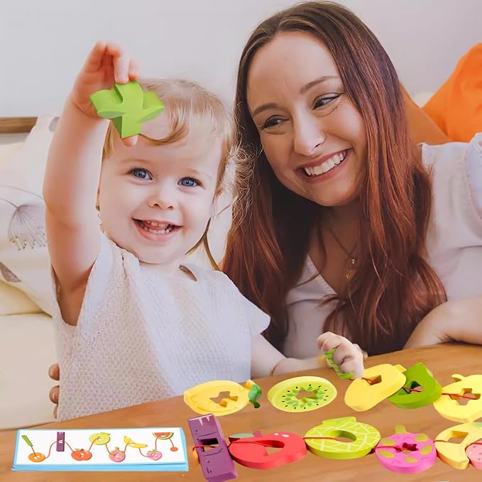 Wooden Greedy Caterpillar Lacing Toy, Montessori Threading & Stringing Toy with 20 Pattern Cards, Fine Motor Skills Educational Travel Gifts for Kids Ages 3+ - Image 4