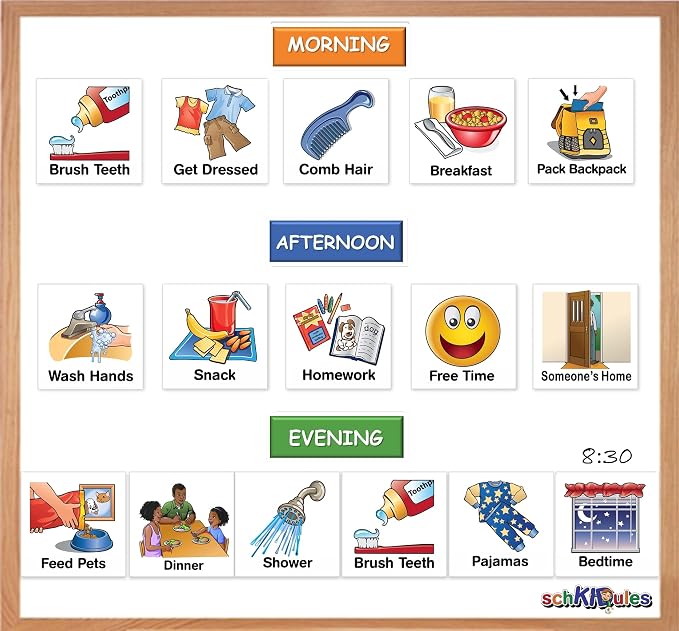 SchKIDules 93-Pc Magnet Set for Kids Visual Schedules (Home Collection) | Daily Routines, Chores, ADHD Help |72 Activity Icons + 21 Headings | Use on Any Magnetic Surface - Image 5