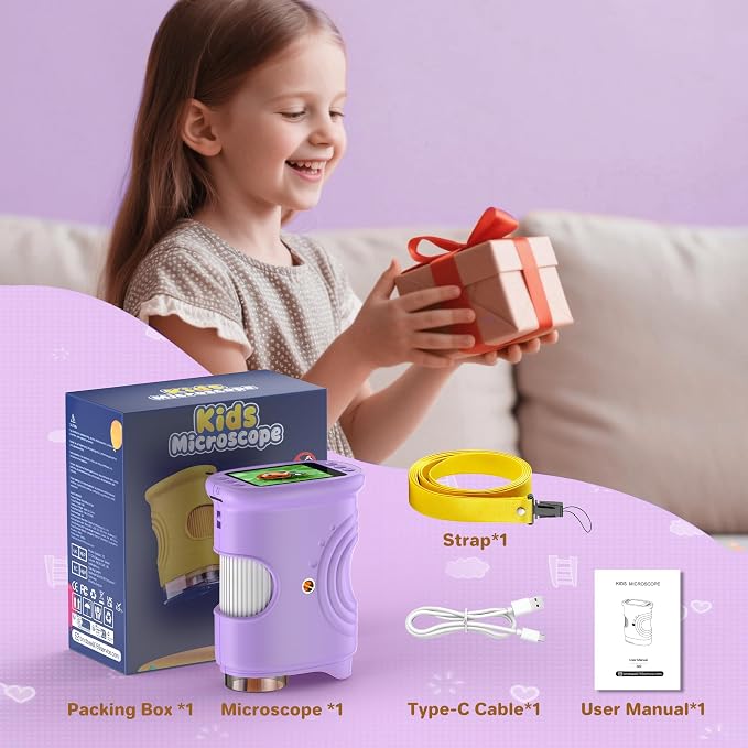 1000X Handheld Digital Microscope for Kids: Pocket Microscope with 2.0" IPS Screen - STEM Toys Birthday Gifts for Girls Boys - Portable Edu Science Kits Toddler Age 3-6 6-12 Purple - Image 2