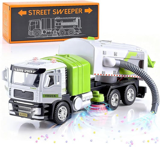 Garbage Truck Toy with Lights and Sounds, Play Vacuum Street Sweeper Trash Truck, Battery Powered Recycling Car Vehicle Toys for Boys Girls Kids Toddler Gift for Christmas Birthday