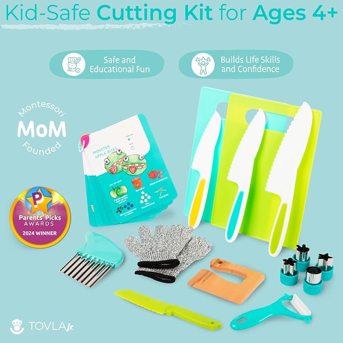 Toddler Safe Knife Set with Recipe Book - Includes Peeler, Cutting Board, and Chopper - Real Kitchen Tools for Kids Ages 4-12 - Image 6