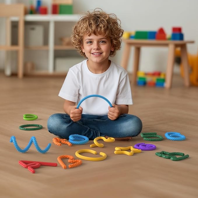Silicone Sensory Sticks for Kids Adults, Textured Flexible Fidget Sticks Toys for Autism ADHD, Classroom Travel Anxiety Relief Toy, Christmas Stocking Stuffers Gift for Teens (8 PCS)