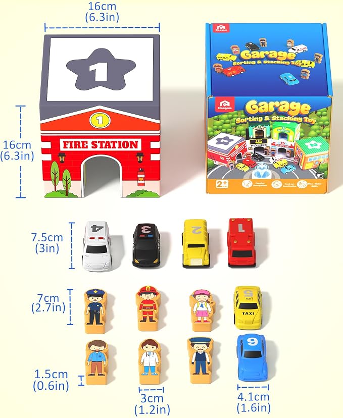 Coogam Montessori Sorting & Stacking Blocks with Nesting Garages Cars - Image 7