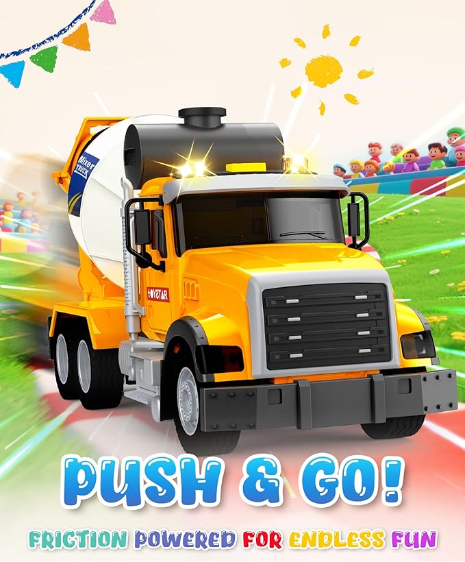 Toddler Trucks Toys for 3 4 5 6 7 Years Old Boys, 15'' Big Cement Mixer Truck with Lights&Sounds, Truck Vehicle, Kids Boy Toys Birthday Gift Car