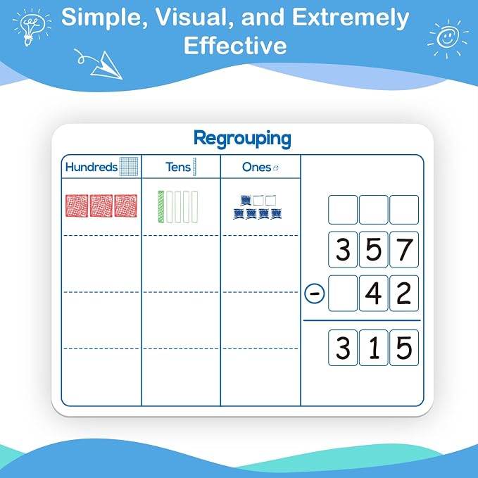 Aizweb 12 Pack Place Value Dry Erase Board Card,12" x 9"Regrouping Base Ten Small Whiteboard Math Manipulatives Addition Subtraction Game for Student Classroom Must Have Homeschool Teacher Supplies - Image 5