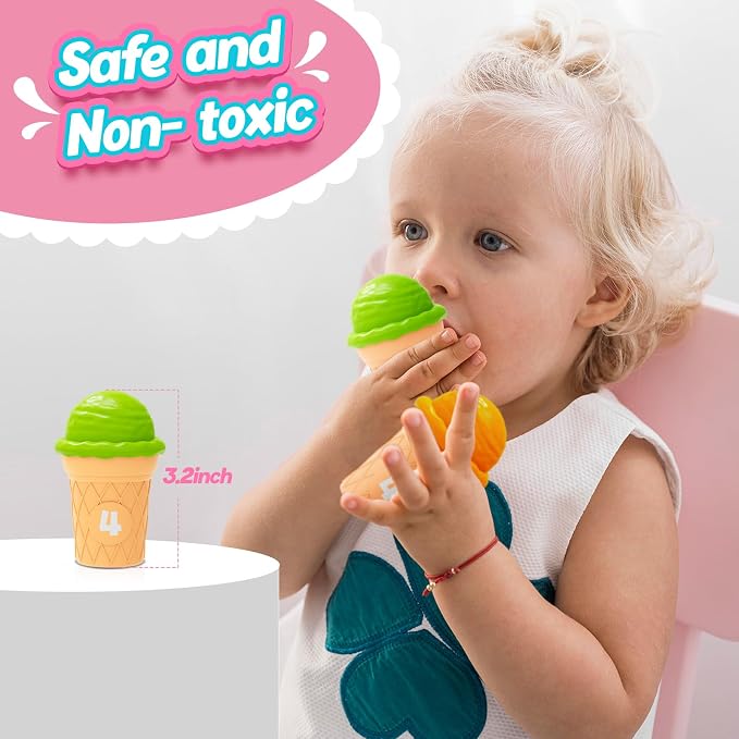 Aizweb Ice Cream Counting and Color Sorting Stacking Toys for Toddlers, Montessori Preschool Kindergarten Learning Activities,Number Math Manipulatives Math Games Educational Fine Motor Skills Toys - Image 5