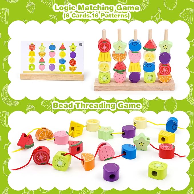 Appoft Montessori Wooden Beads Mastery Kit: Fine Motor Skills Builder for Toddlers 2-5 Stacking Blocks Lacing Beads Travel Learning Toys STEM Gifts for 2 3 4 5 Year Old Boys Girls Toys for Ages 2-4 - Image 4
