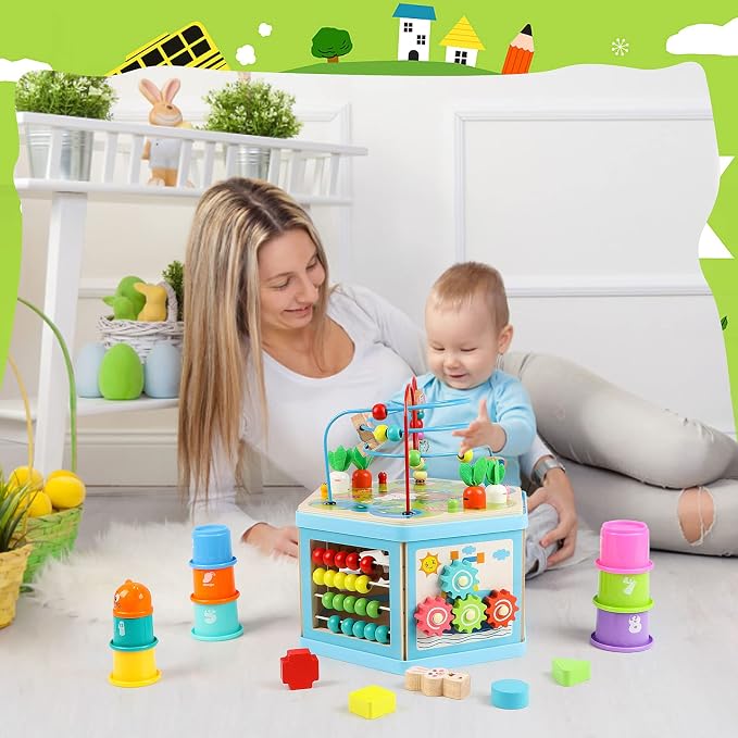Wooden Activity Cube for 1 Year Old Kids, Educational Learning Bead Maze for Toddler Age 1-3, Developmental Montessori Toys for 12-36 Months Boys Girls Gift - Image 3