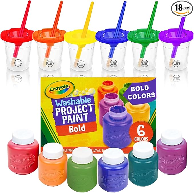 Kids painting Set, Washable Paint for Kids with Paint Cups and Toddler Paintbrushes, Nontoxic Washable Finger Paints 2 oz Each Bold Colors Toddler Painting Supplies Gifting Bundle