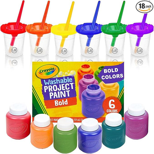 Kids painting Set, Washable Paint for Kids with Paint Cups and Toddler Paintbrushes, Nontoxic Washable Finger Paints 2 oz Each Bold Colors Toddler Painting Supplies Gifting Bundle