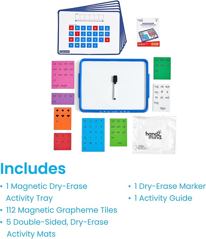 hand2mind Advancing Phonics Word Work Student Set, 112 Magnetic Letter Tiles, Kindergarten Phonics Manipulatives for Elementary School, Dry Erase Activity Tray, Science of Reading Classroom Materials - Image 2
