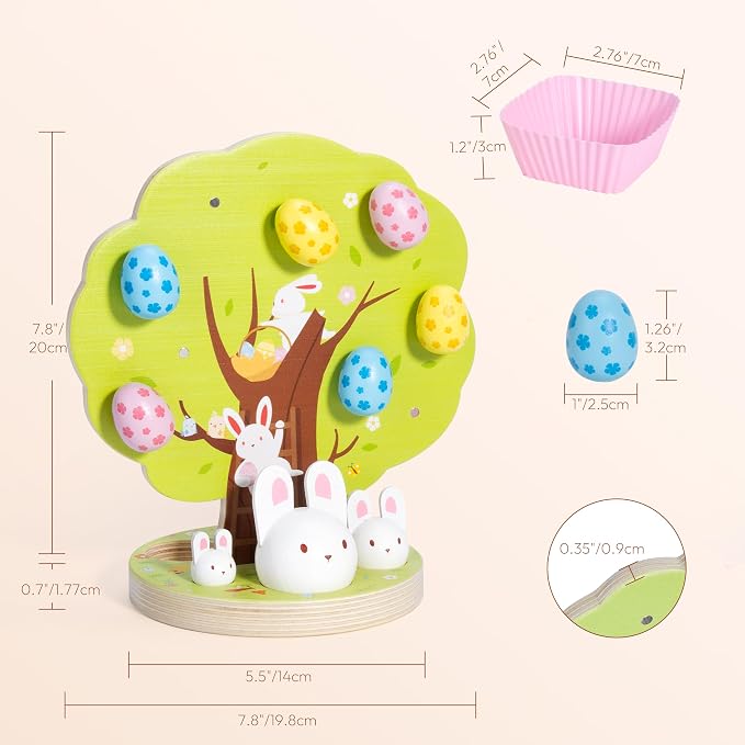 Woodtoe Easter Toys for Toddlers, Magnetic Easter Eggs, Picking Easter Bunny Toy, Montessori Toys for 3 4 5 6 Year Old, Wooden Sensory Color Sorting Toys, Spring Easter Basket Stuffers Gifts for Kids - Image 7