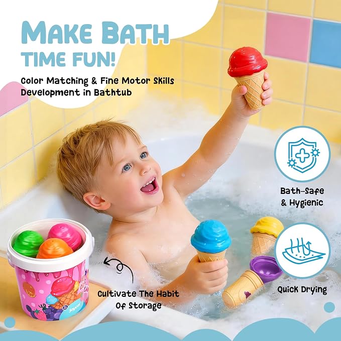JoyCat Ice Cream Toy Set for Toddlers 1-5,Color Sorting & Stacking Toys - Image 8