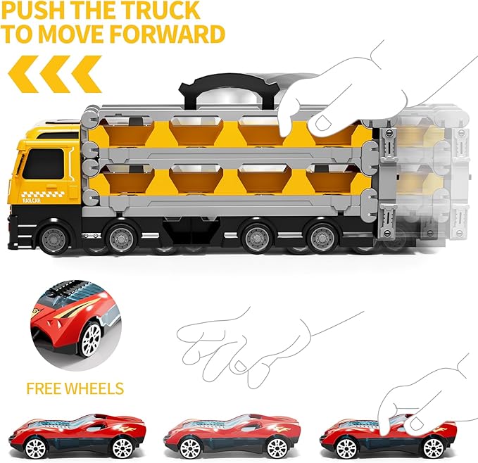 78-Inch Cars Trucks Toys for Toddler 1-3 2-4 3-5 4-7 Years Old Boys Kids, Transport Truck Toy with 24 Pcs Die-Cast Cars, Toys Gifts for 3 4 5 6 Year Old Boy, Toddler Boy Toy Ages 3-5 4-7