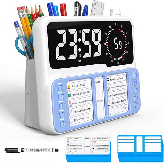 7-in-1 Visual ADHD Timer for Kids with Chore Chart Board, ADHD Tools Schedule for Kids with Autism, Alarm, Countdown, Date, Temperature, Storage, Daily Checklist for Home/School/Classroom/Desk(Blue) by Nisuez