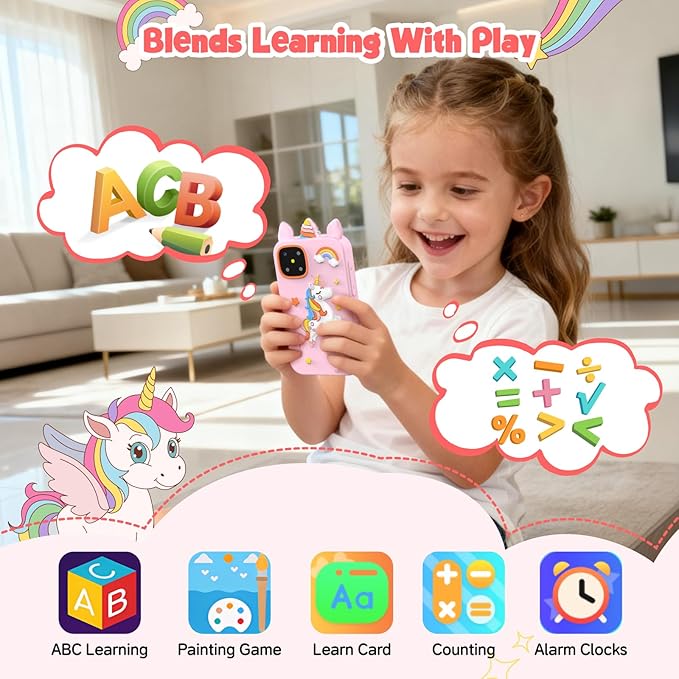 Kids Smart Phone for Girls, Christmas Birthday Gifts for Girls Age 3-10 Mini Toddler Cell Phone for Kids, Toddler Girl Learning Toy Phone with Dual Camera, Game, Music Player