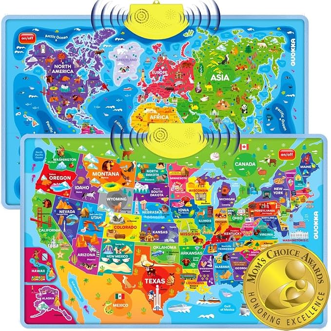Educational Toys for Kids 5-7 Year Old - USA World Maps Puzzle Chart by QUOKKA