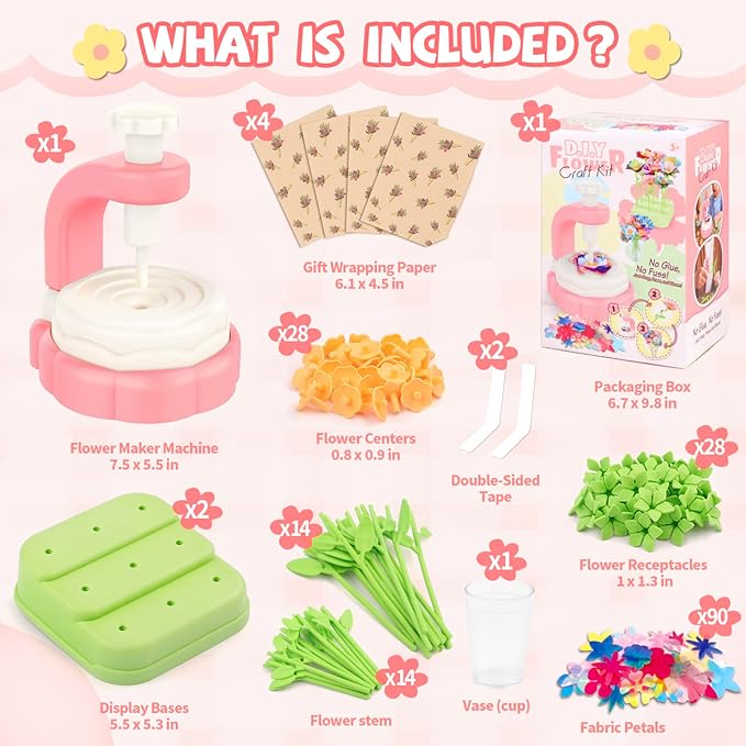 185pcs DIY Fabric Flower Bouquet Craft Kits for Kids Ages 3-12, STEM Educational Arts and Crafts Handmade Flower Making Kit Toy for Toddler Girls 3 4 5 6 7 8 9 10 11 12 Years Birthdays Christmas Gift