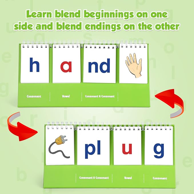 Aizweb CVCC & CCVC Word Builder,Phonics Games Flash Card for Preschool Kindergarten Classroom,Special Education Reading Manipulative Spelling Toy for Learning Activity Teacher School Supplies - Image 4