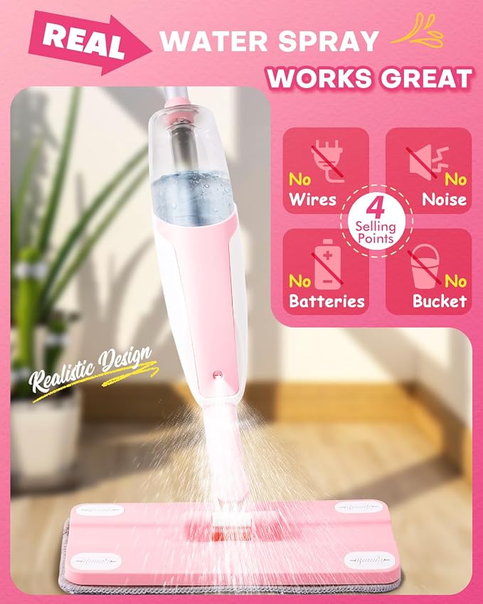 Pink Mini Spray Mop for Toddler-Girls Montessori Cleaning Toy that Real Spray Water,Pretend Playhouse Essentials for Girls Ages 3-8,Toddler Educational Housekeeping Set - Image 5