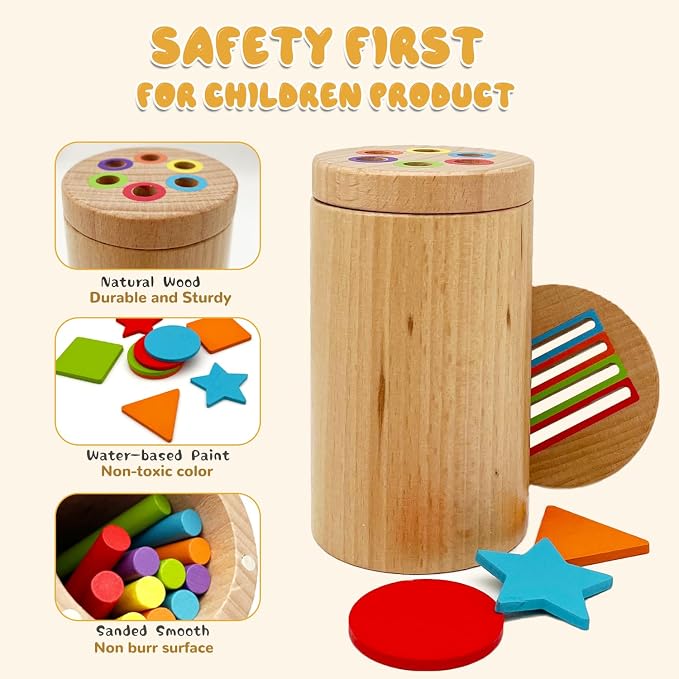 Montessori Shape & Color Sorting Montessori Toys for Toddlers 3, Wooden Fine Motor Skills Sensory Toy Preschool Learning Toys Travel Gift for Boys and Girls (Wooden Set) - Image 2