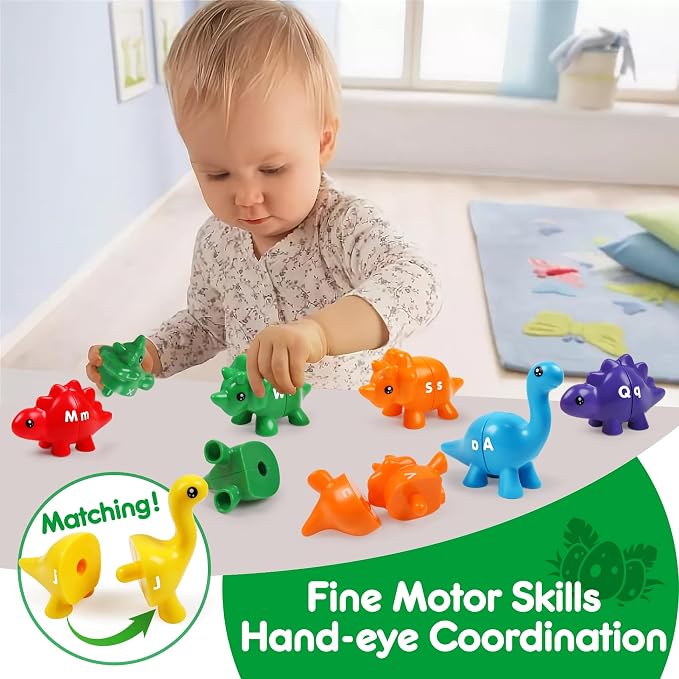 USATDD Matching Letters Dinosaur Toy, Double-Sided ABC Letters Dinosaur Match Game Preschool Fine Motor Toy with Uppercase Lowercase Alphabet, Educational Learning Toys for Toddlers Boys Girls - Image 3