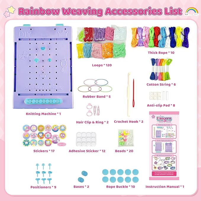 Weaving Loom Kit Toys & Friendship Bracelet Making Kit for Kids, Birthday Christmas Gifts for Girls Ages 6 7 8 9 10-12, Potholder Coaster Rainbow Bands Weaving Kit, Creative DIY Arts and Craft Looms