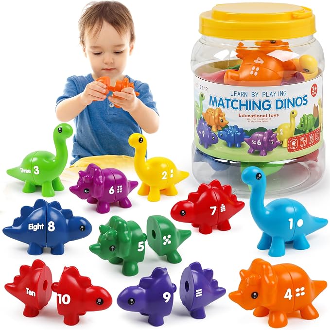 USATDD Numbers Matching Dinosaur Toy 1-10 Counting Sorting Game Double-Sided Dino Fine Motor Toys Number Recognition Learning Toy, Christmas Stocking Stuffers for for Kids Boys Girls by USATDD