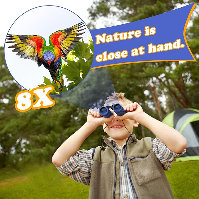 Real Binoculars for Kids Gifts for 3-12 Years Boys Girls 8x21 High-Resolution Optics Compact Toy Binocular for Bird Watching,Travel, Camping - Image 2