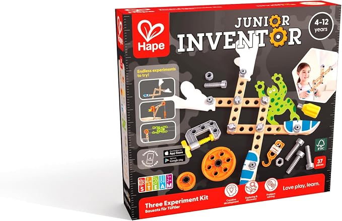 Hape Three Experiment Kit | Junior Inventor Kids Physics Mechanical Crane, Grabber & Climbing Frog Play Set for Children Aged Four & Up - Image 4