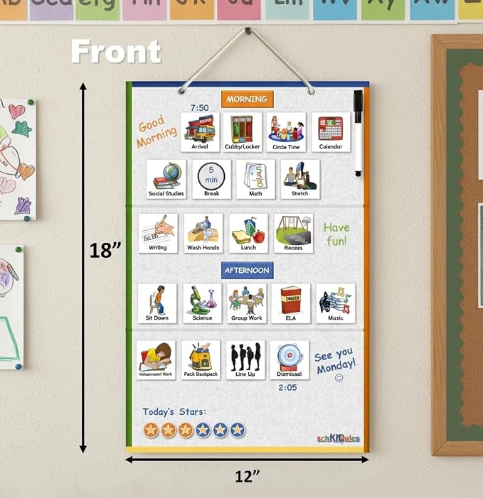 SchKIDules Magnetic Visual Schedule & Progress Chart for School; 2-Sided 18” Folding Board Plus 141 Magnets for Daily Routines, Positive Behavioral Supports, Special Ed, Preschool, ADHD & Autism - Image 2