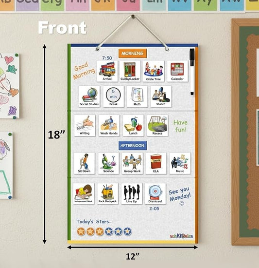 SchKIDules Magnetic Visual Schedule & Progress Chart for School; 2-Sided 18” Folding Board Plus 141 Magnets for Daily Routines, Positive Behavioral Supports, Special Ed, Preschool, ADHD & Autism - Image 2